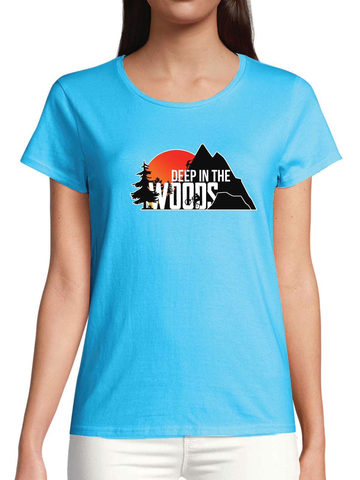 Deep in the Woods Logo T-Shirt Women Aqua Blue 2025